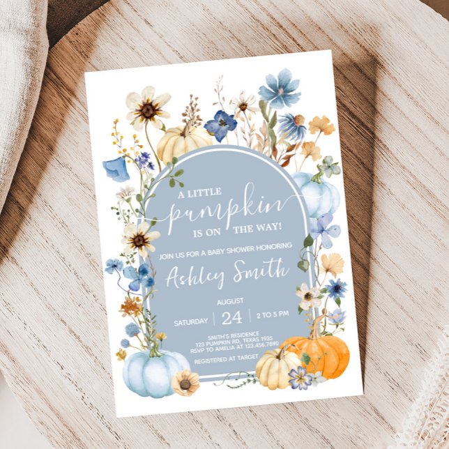 Invitation Baby shower Citrouille Fleur sauvage bleu (Wildflower Pumpkin Baby Shower Invitation
)