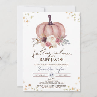 Invitation Baby shower Citrouille Floral, Automne Rustique, A