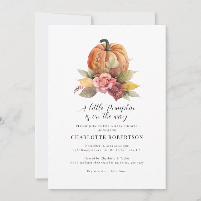 Invitation Baby shower Citrouille Floral Fall (Devant)