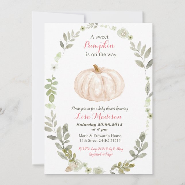 Invitation Baby shower Citrouille Floral Vegetation (Devant)