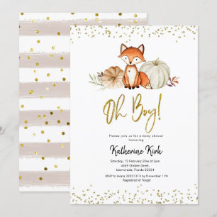 Invitation Baby shower Citrouille Fox Oh Boy Fall