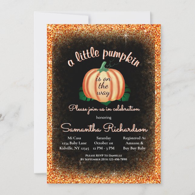 Invitation Baby shower Citrouille Halloween Cute Orange Littl (Devant)