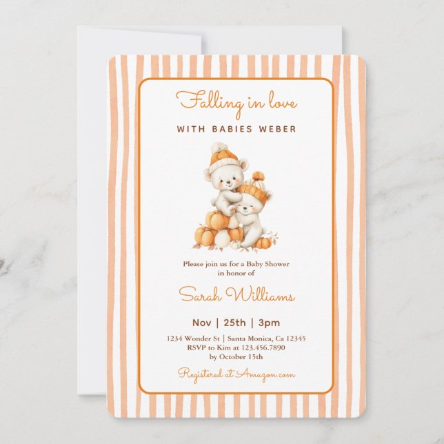 Invitation Baby shower Citrouille jumeau (Devant)