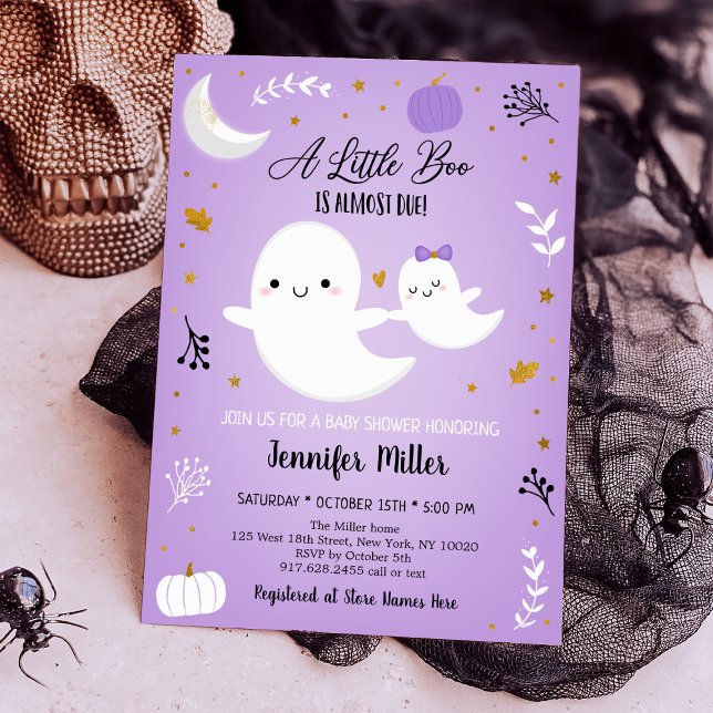 Invitation Baby shower Citrouille Little Boo Purple Ghost (Créateur téléchargé)