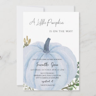 Invitation Baby shower Citrouille minimaliste bleu