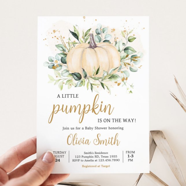 Invitation Baby shower Citrouille minimaliste verdoyant (Greenery Gold Pumpkin Invitation
)