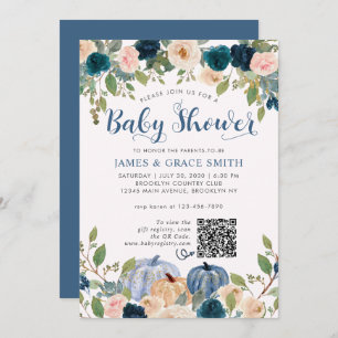Invitation Baby shower Citrouille moderne bleu bleu rose pâle