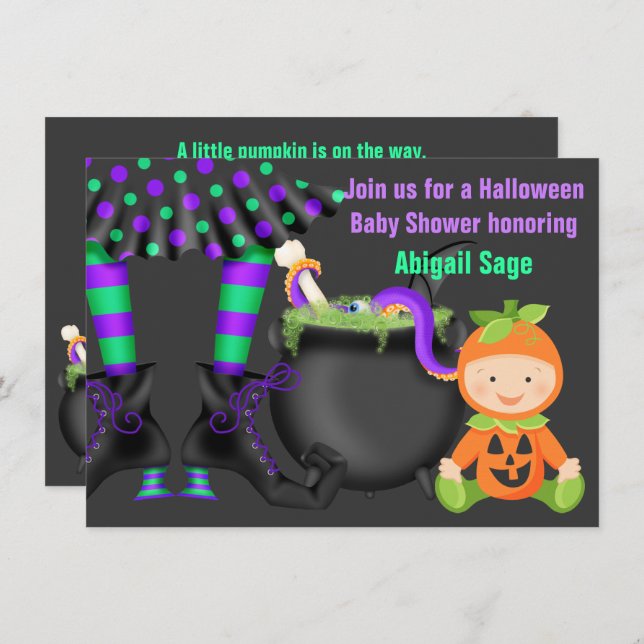Invitation Baby shower Citrouille neutre pour Halloween migno (Devant / Derrière)