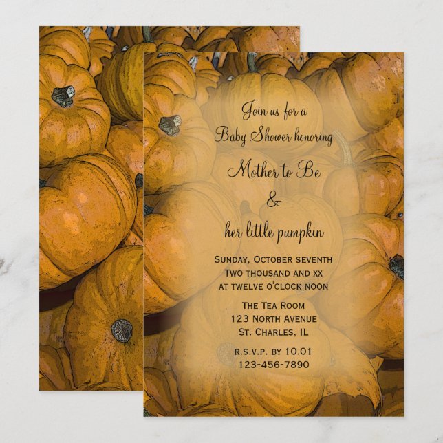 Invitation Baby shower Citrouille orange (Devant / Derrière)