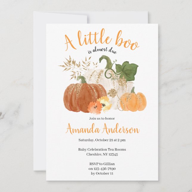 Invitation Baby shower Citrouille Orange Gold (Devant)