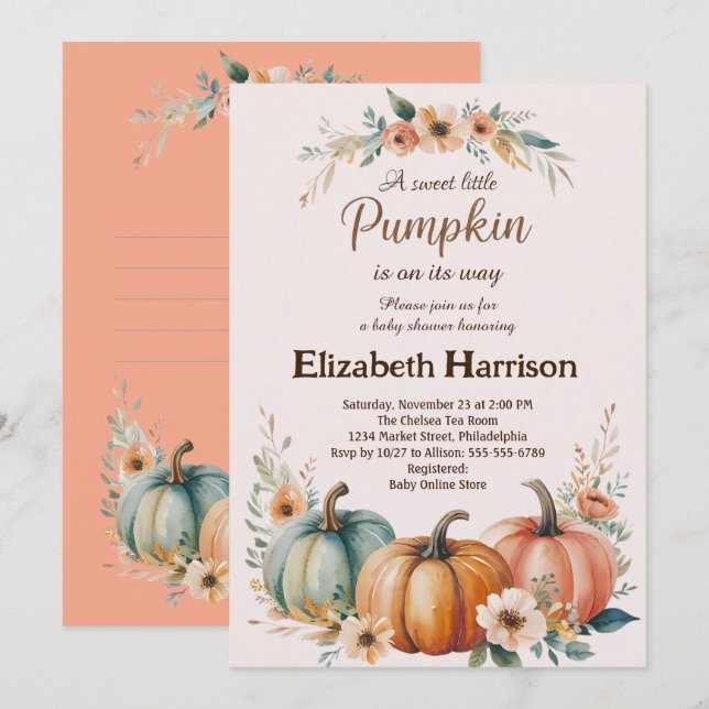 Invitation Baby shower Citrouille personnalisable (Devant / Derrière)