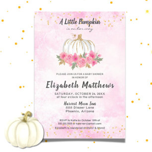 Invitation Baby shower citrouille Pink Gold Fall Girl