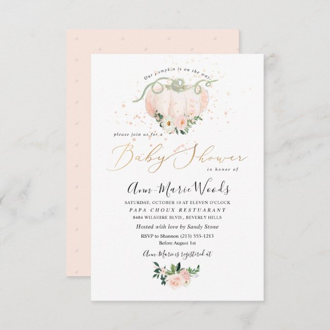 Invitation Baby shower Citrouille PixDezines Lil Blush (Devant / Derrière)