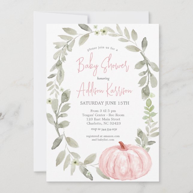 Invitation Baby shower Citrouille rose (Devant)
