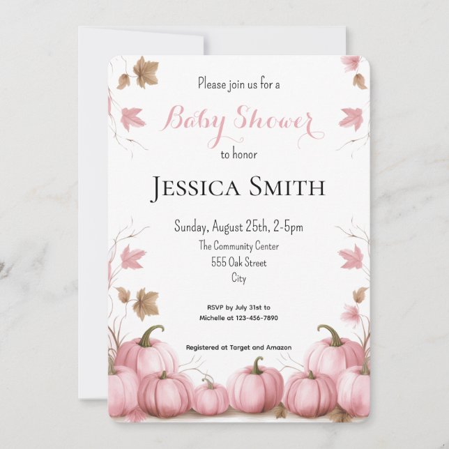 Invitation Baby shower Citrouille rose (Devant)