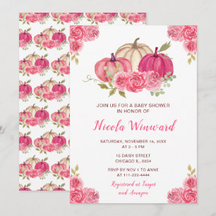 Invitation Baby shower Citrouille rose chaud