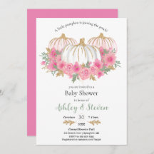 Invitation Baby shower Citrouille rose et blanc