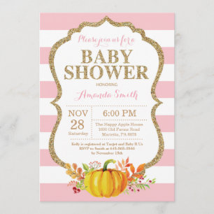 Invitation Baby shower Citrouille rose et or