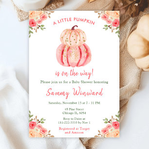 Invitation Baby shower Citrouille rose et rose