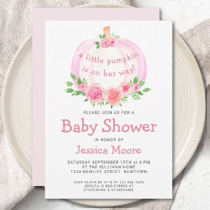 Invitation Baby shower Citrouille rose floral