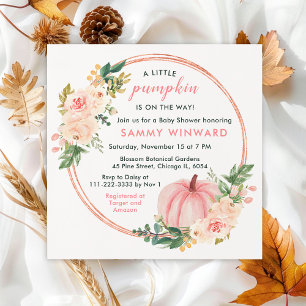 Invitation Baby shower Citrouille rose floral