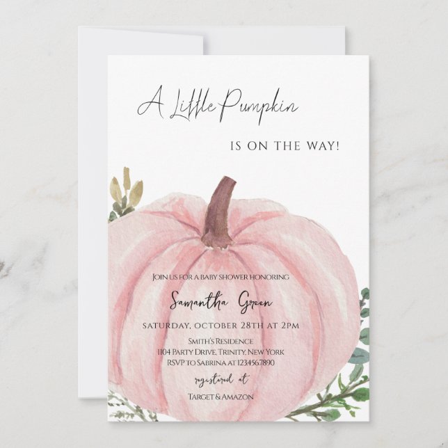 Invitation Baby shower Citrouille rose minimaliste (Devant)