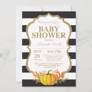 Invitation Baby shower Citrouille rose noir et or