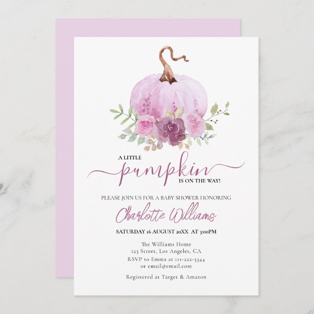 Invitation Baby shower  Citrouille rose pâle Dusty (Devant / Derrière)