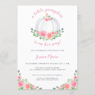 Invitation Baby shower Citrouille rose Roses
