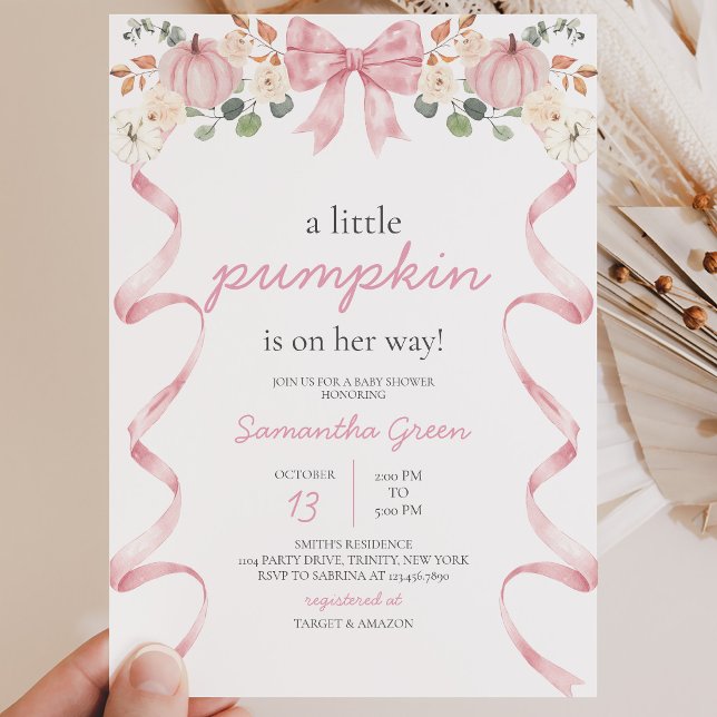 Invitation Baby Shower Citrouille Ruban Rose (Créateur téléchargé)