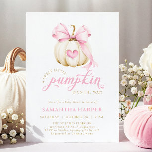 Invitation Baby Shower Citrouille Ruban Rose