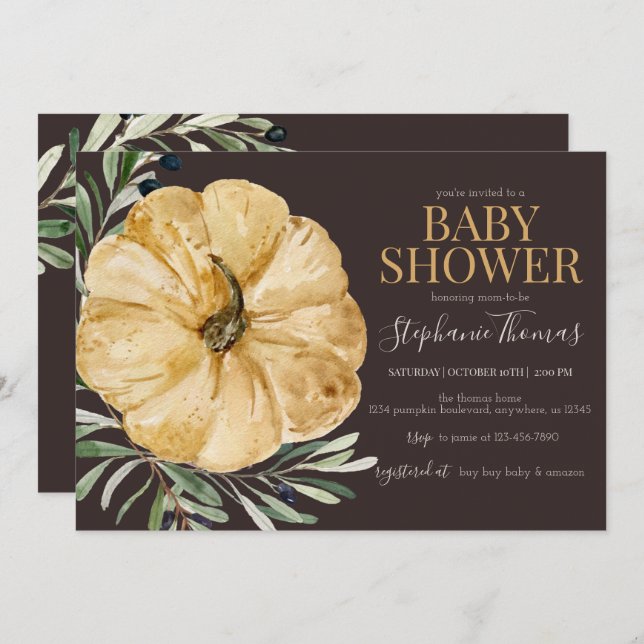 Invitation Baby shower Citrouille Rustic Automne (Devant / Derrière)