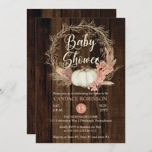 Invitation Baby shower - Citrouille rustique Pampas Wreath