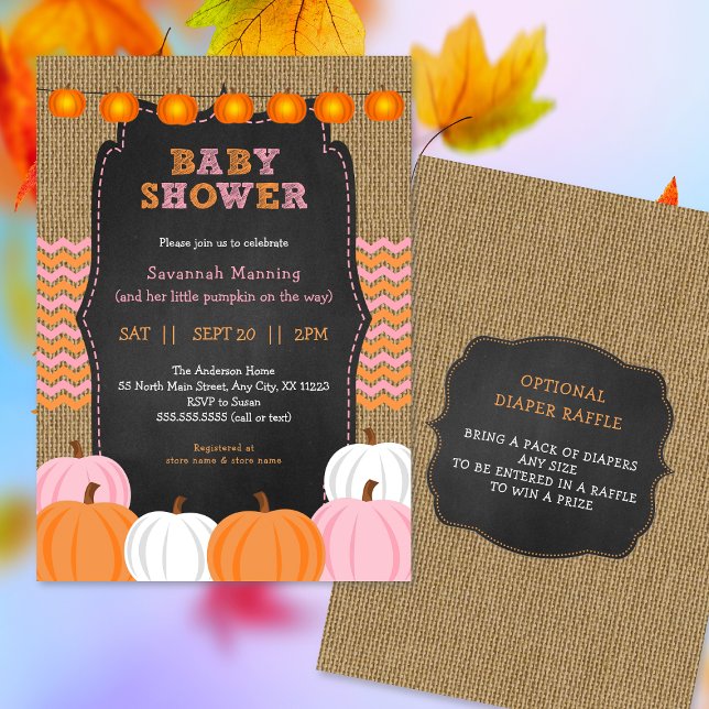 Invitation Baby shower Citrouille Rustique rose orange (Créateur téléchargé)