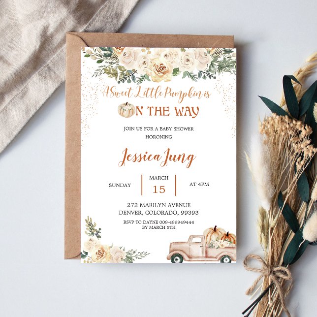 Invitation Baby shower citrouille Un Petit Citrouille Sucré (Créateur téléchargé)