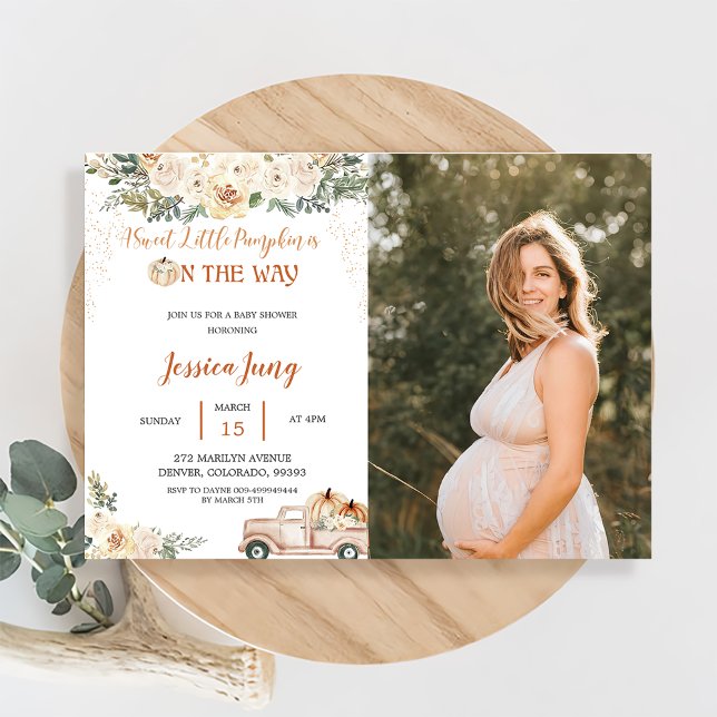 Invitation Baby shower citrouille Un Petit Citrouille Sucré (Créateur téléchargé)