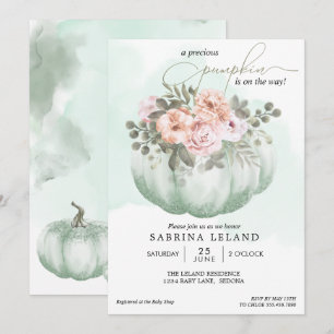 Invitation Baby shower Citrouille vert à la menthe d'aquarell