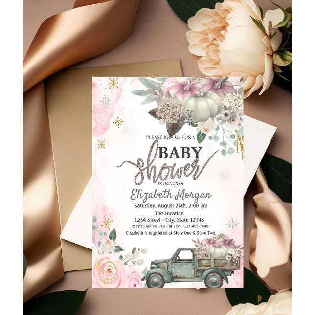 Invitation Baby shower citrouille Vintage Fleurs de Camion (Créateur téléchargé)