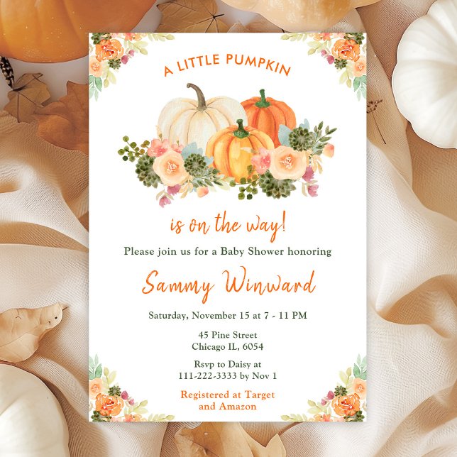 Invitation Baby Shower Citrouilles Orange et Vertes (Créateur téléchargé)