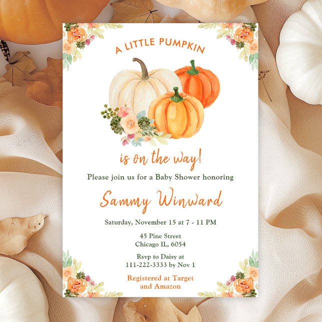 Invitation Baby Shower Citrouilles Orange et Vertes (Créateur téléchargé)
