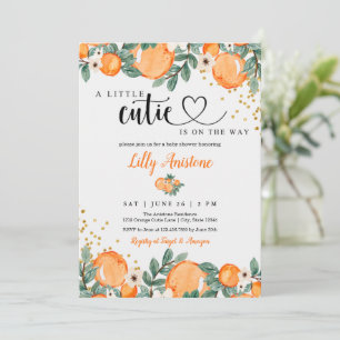 Invitation Baby shower Citrus Botanique Orange Little Cutie