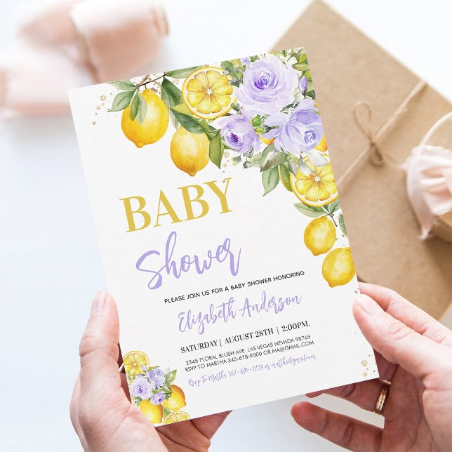 Invitation Baby shower Citrus Floral Violet Citron (Créateur téléchargé)
