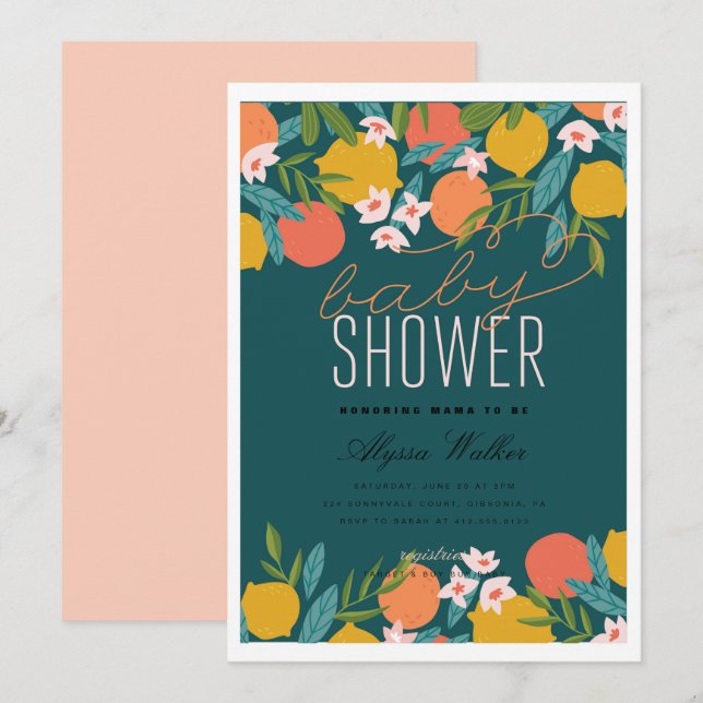 Invitation Baby shower Citrus Orange Cutie Lemon (Devant / Derrière)