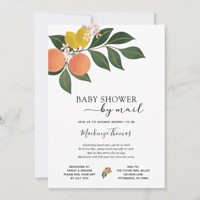 Invitation Baby shower Citrus par courrier (Devant)