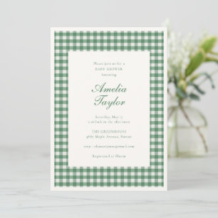 Invitation Baby Shower Classique à carreaux Gingham Vert 