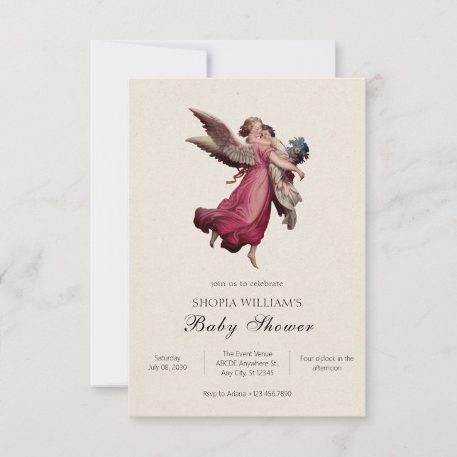 Invitation Baby shower classique aux anges de la Renaissance (Devant)