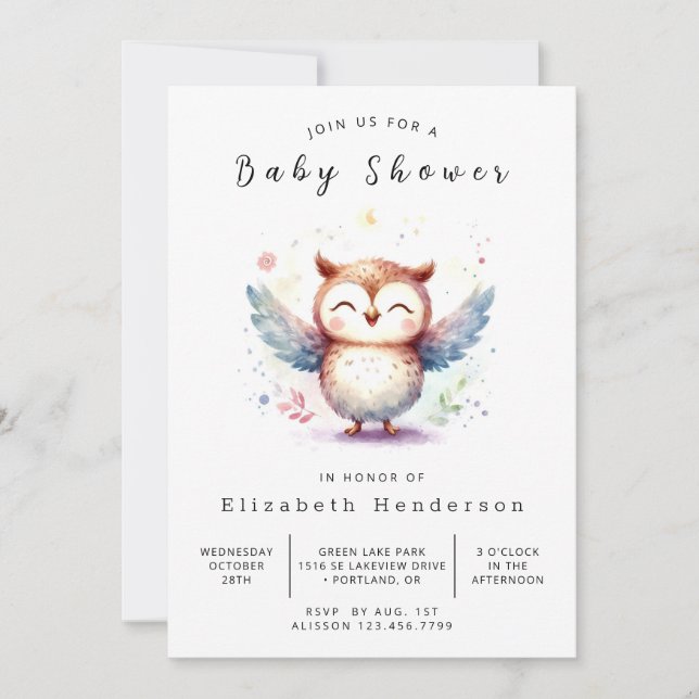 Invitation Baby shower classique de Chouette lunaire (Devant)