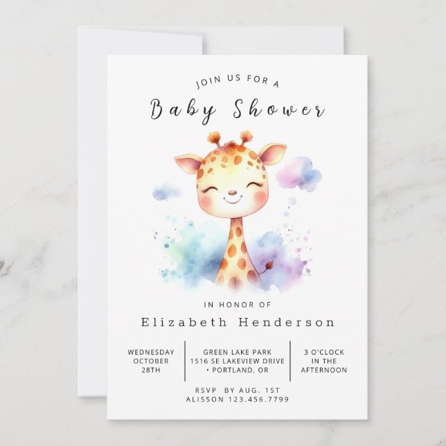 Invitation Baby shower classique de girafe à imprimer (Devant)