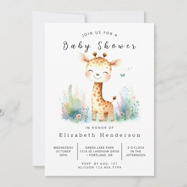 Invitation Baby shower classique de girafe numérique (Devant)