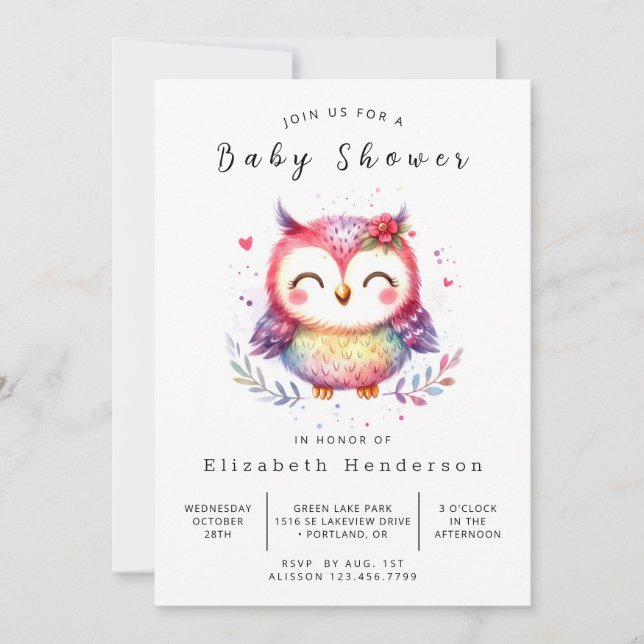 Invitation Baby shower classique de la Chouette (Devant)